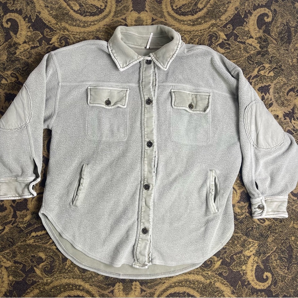 Free People Light Gray Fleece Shacket